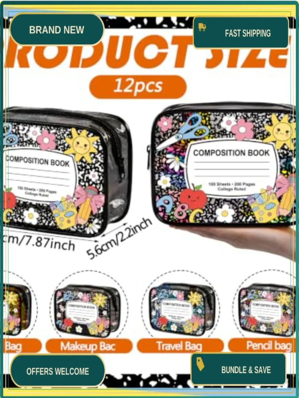 Clear PVC Zipper Cosmetic Pouch Set of 12 Teacher Survival Kit Bag Cute